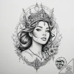 Tattoo sketch siren with a song – tattoo sketch (№1755838715_0, 22.08.2025 04:58) — tattoovalue.net