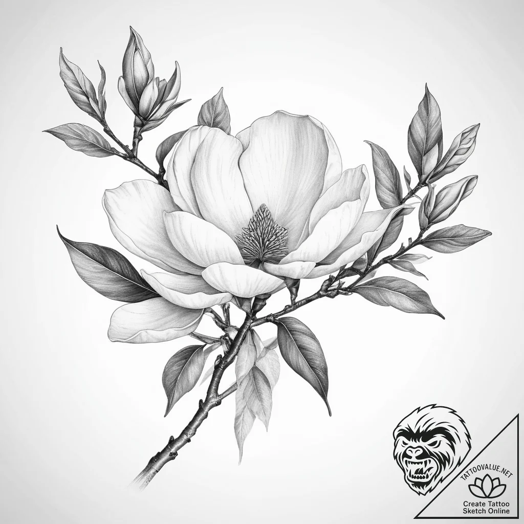 Tattoo sketch magnolia branch - tattoo sketch (№1755839703_0, 22.08.2025 05:15) — tattoovalue.net