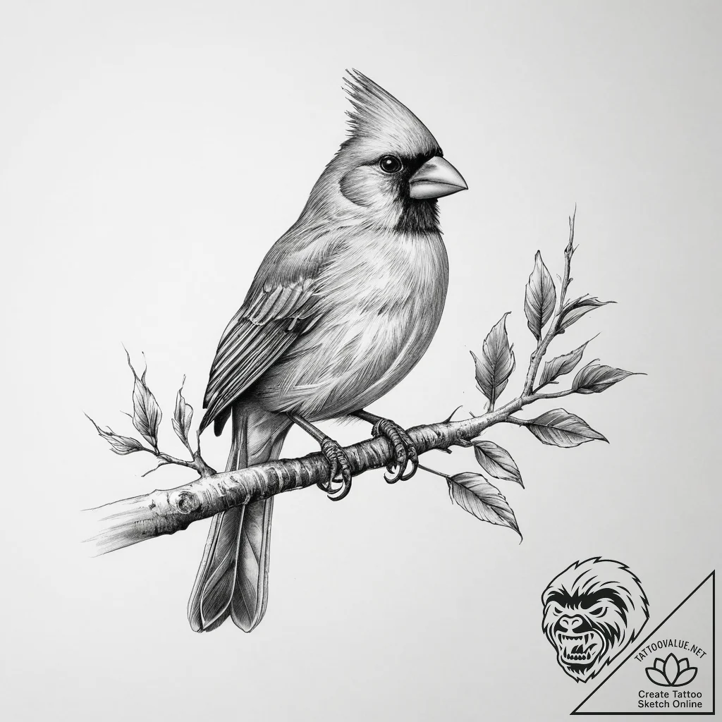 Tattoo sketch cardinal - tattoo sketch (№1755839900_0, 22.08.2025 05:18) — tattoovalue.net