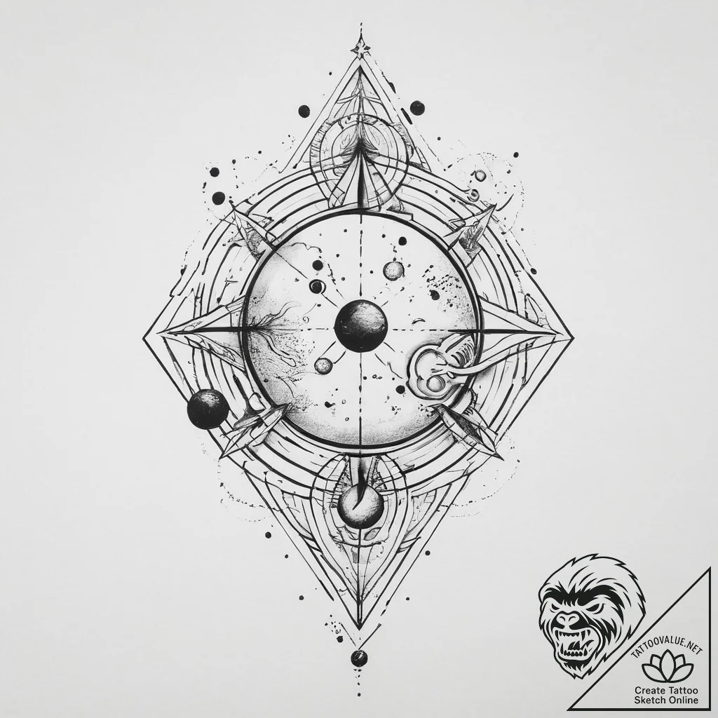 Tattoo sketch cosmic world, tattoo line art,... - tattoo sketch (№1755842467_0, 22.08.2025 06:01) — tattoovalue.net