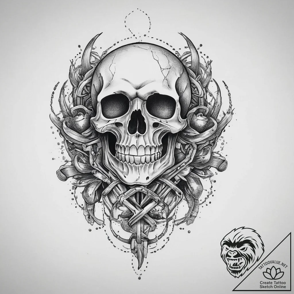 Tattoo sketch biker chain and a skull, tattoo... - tattoo sketch (№1755844053_0, 22.08.2025 06:27) — tattoovalue.net