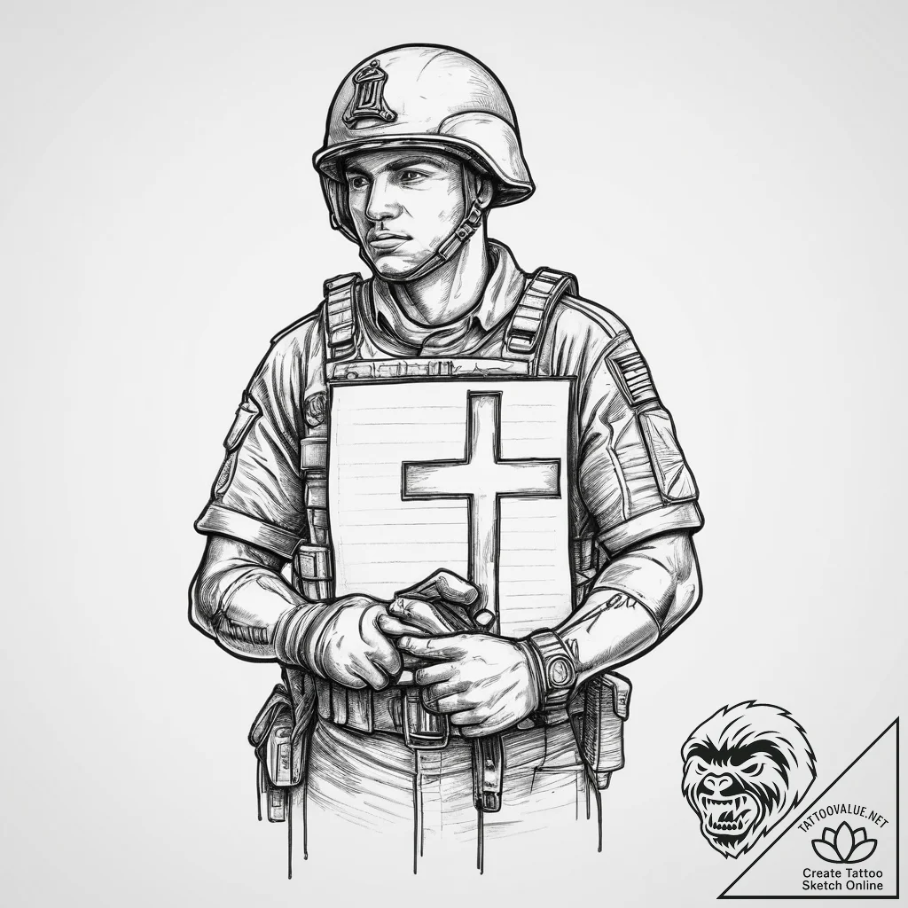 Tattoo sketch soldier with a document, concep... - tattoo sketch (№1755846023_0, 22.08.2025 07:00) — tattoovalue.net