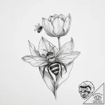 Tattoo sketch tulip with a bee – tattoo sketch (№1755847831_0, 22.08.2025 07:30) — tattoovalue.net