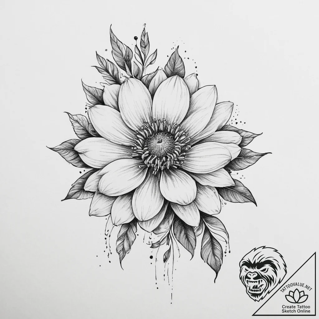 Tattoo sketch realistic цветок - tattoo sketch (№1755849637_0, 22.08.2025 08:00) — tattoovalue.net