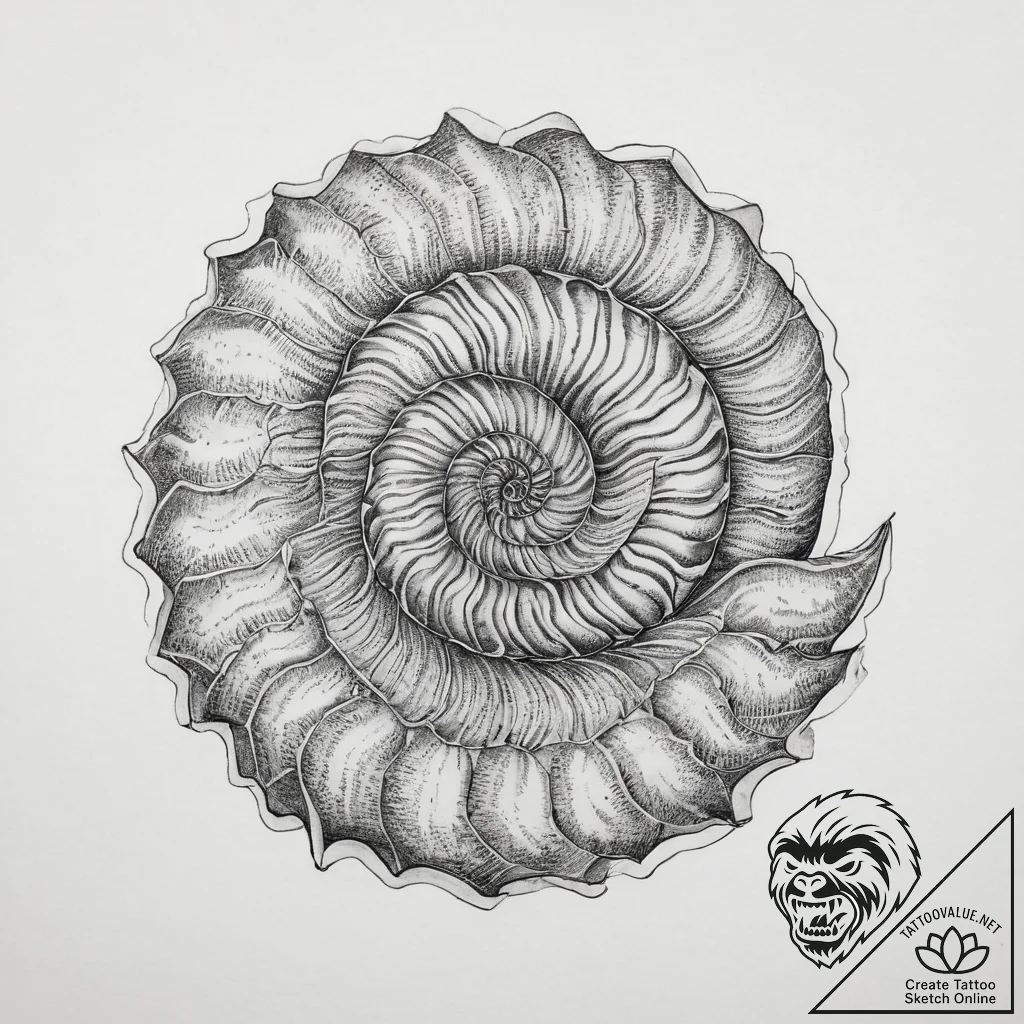 Tattoo sketch ammonite, tattoo sketch design,... - tattoo sketch (№1755850033_0, 22.08.2025 08:07) — tattoovalue.net