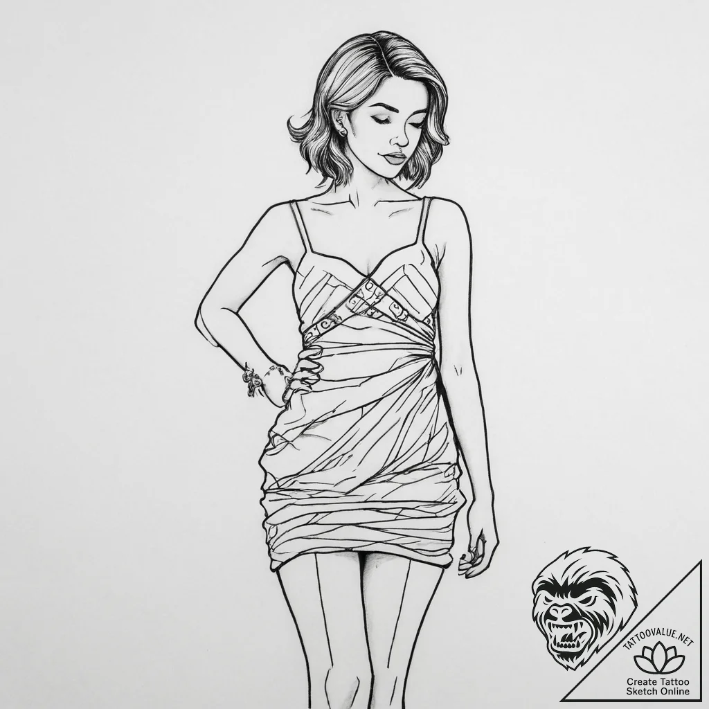 Tattoo sketch sundress with a quote, tattoo d... - tattoo sketch (№1755850634_0, 22.08.2025 08:17) — tattoovalue.net
