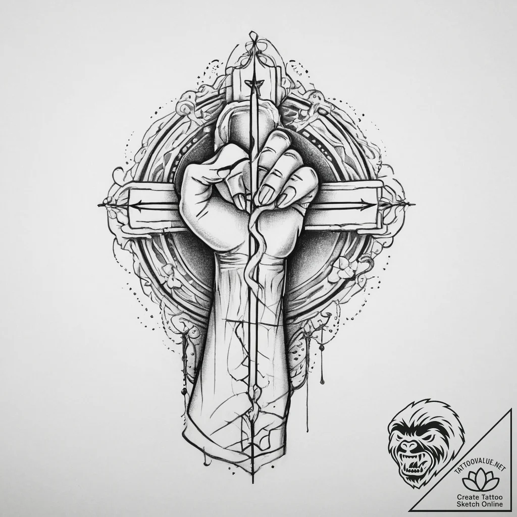 Tattoo sketch hands with a martyr, tattoo fla... - tattoo sketch (№1755851235_0, 22.08.2025 08:27) — tattoovalue.net