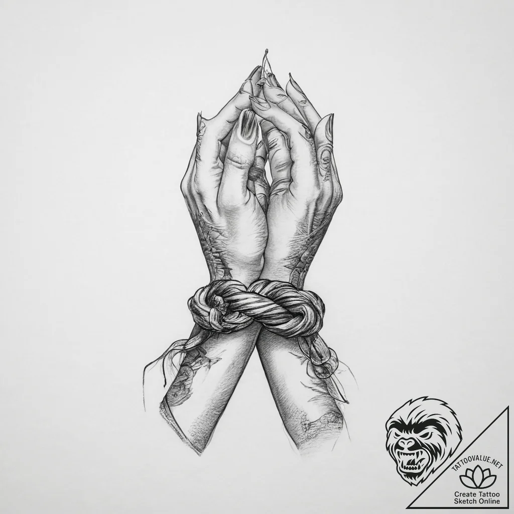 Tattoo sketch hands with a knot - tattoo sketch (№1755853647_0, 22.08.2025 09:07) — tattoovalue.net