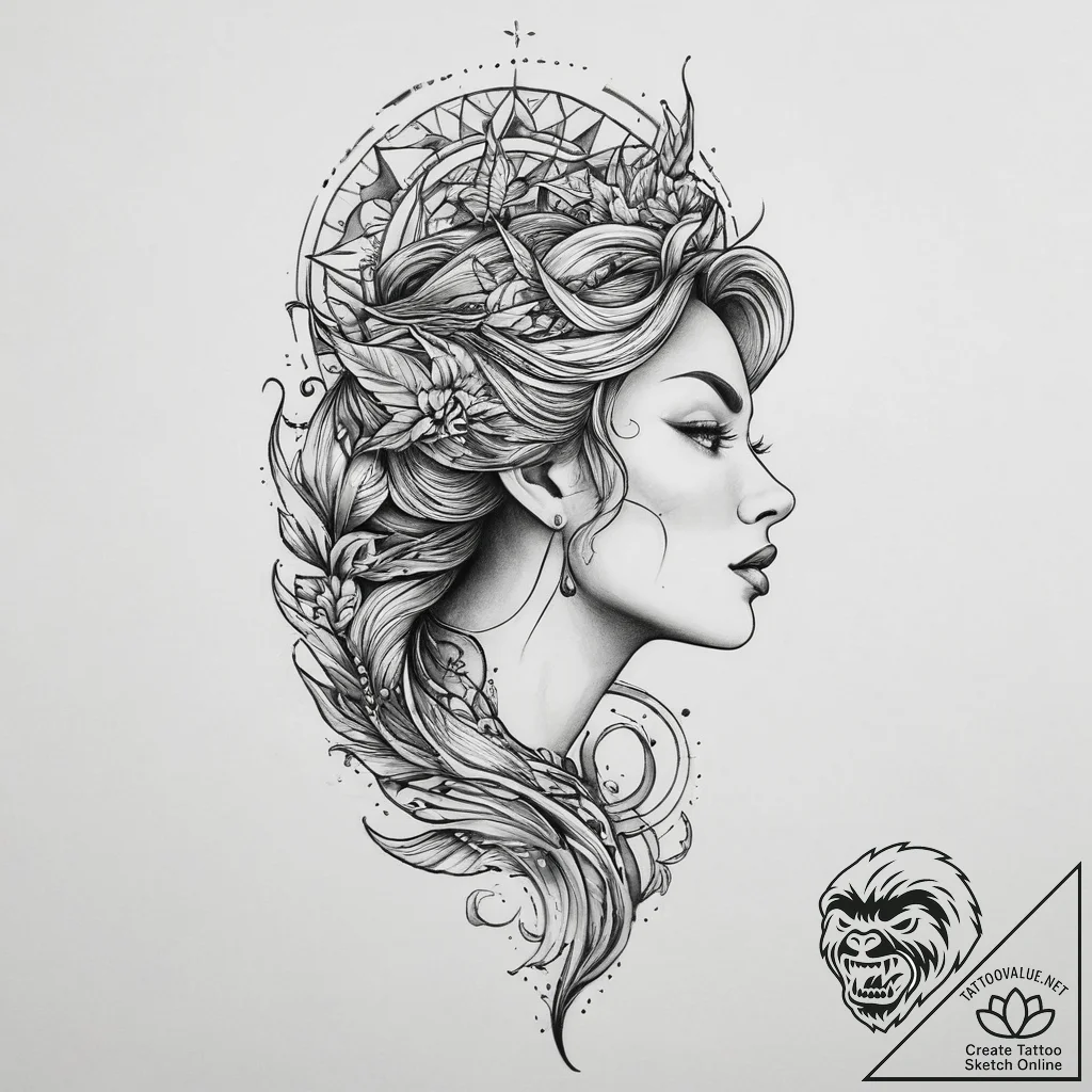 Tattoo sketch siren tattoo - tattoo sketch (№1755854248_0, 22.08.2025 09:17) — tattoovalue.net
