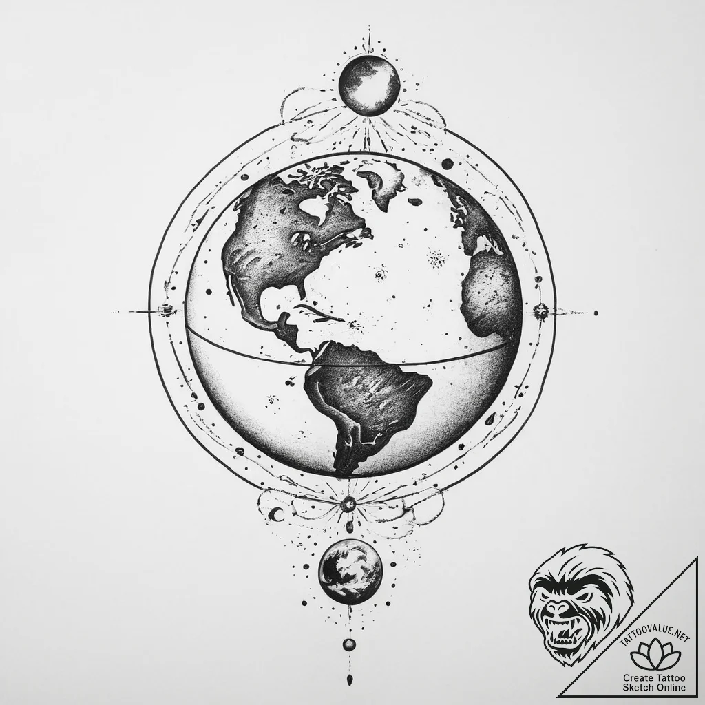 Tattoo sketch cosmic earth - tattoo sketch (№1755855050_0, 22.08.2025 09:30) — tattoovalue.net