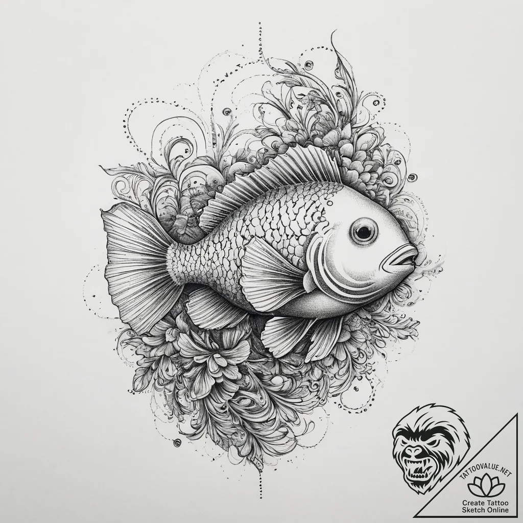 Tattoo sketch clownfish, tattoo line art, det... - tattoo sketch (№1755859470_0, 22.08.2025 10:44) — tattoovalue.net