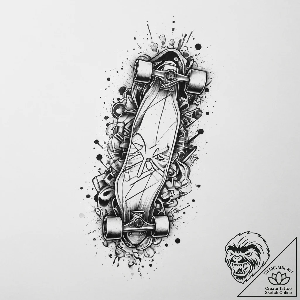 Tattoo sketch skatepunk skate and graffiti, a... - tattoo sketch (№1755864289_0, 22.08.2025 12:04) — tattoovalue.net