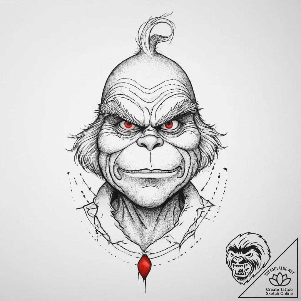 Tattoo sketch the grinch with a scale, tattoo... - tattoo sketch (№1755865485_0, 22.08.2025 12:24) — tattoovalue.net