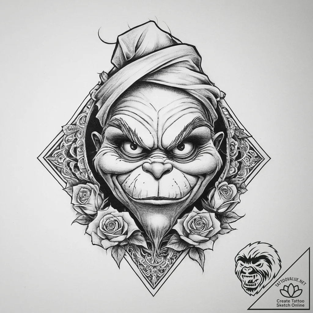 Tattoo sketch the grinch with a paw, tattoo l... - tattoo sketch (№1755866286_0, 22.08.2025 12:38) — tattoovalue.net