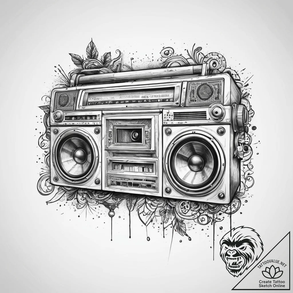 Tattoo sketch hip-hop boombox - tattoo sketch (№1755868913_0, 22.08.2025 13:21) — tattoovalue.net