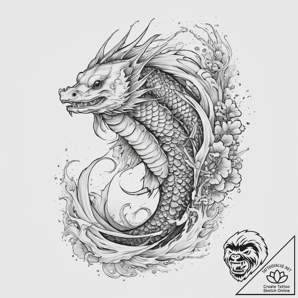 Tattoo sketch dragonfish, artistic tattoo ske... - tattoo sketch (№1755869521_0, 22.08.2025 13:32) — tattoovalue.net