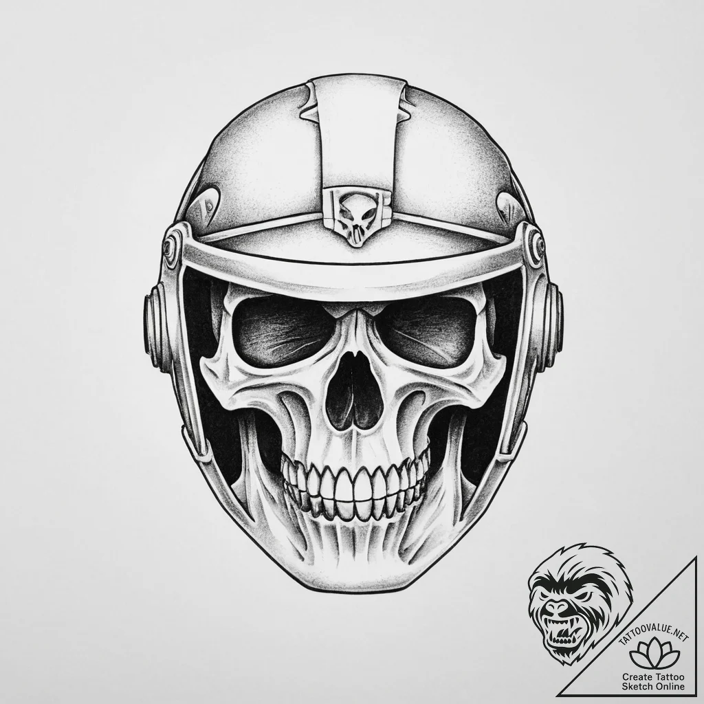 Tattoo sketch helmet with a skull, tattoo dra... - tattoo sketch (№1755869719_0, 22.08.2025 13:35) — tattoovalue.net