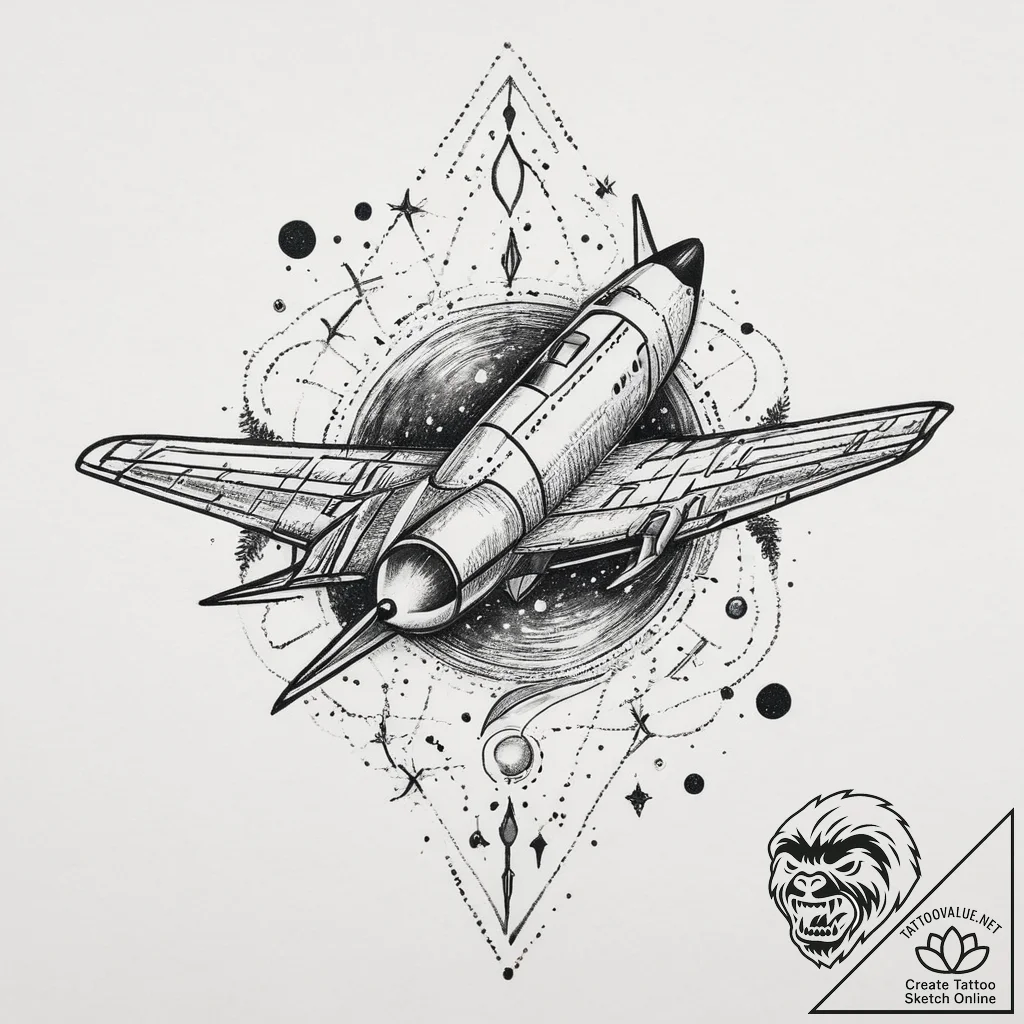 Tattoo sketch cosmic plane, tattoo drawing ou... - tattoo sketch (№1755869920_0, 22.08.2025 13:38) — tattoovalue.net