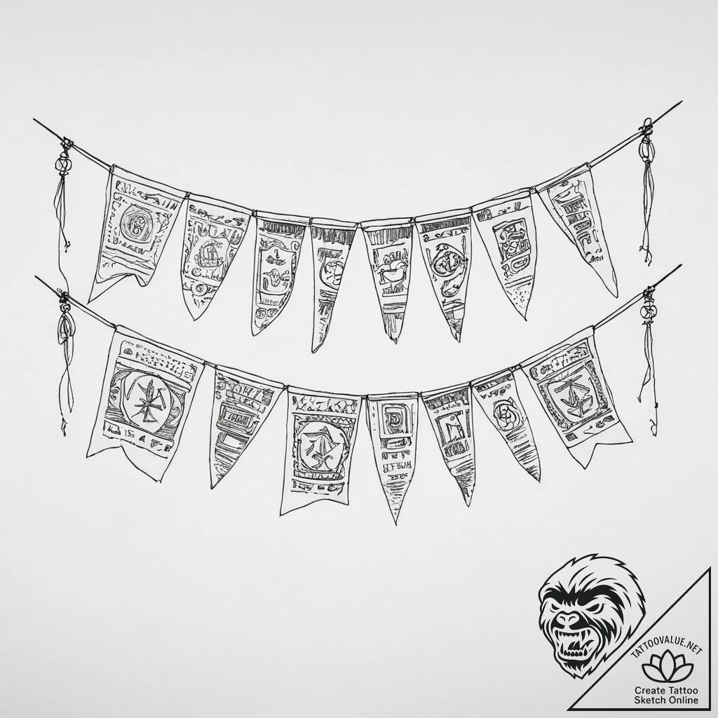Tattoo sketch tibetan prayer flags - tattoo sketch (№1755870726_0, 22.08.2025 13:52) — tattoovalue.net