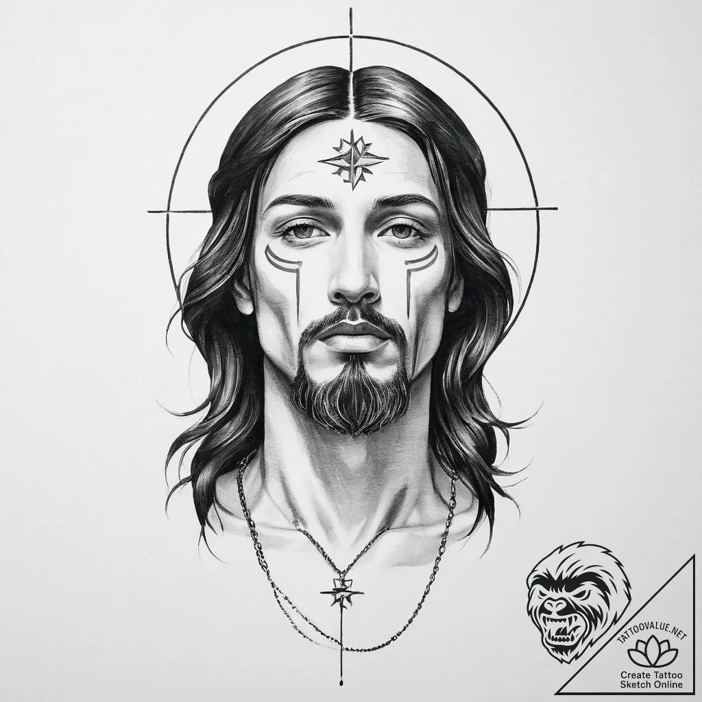 Tattoo sketch holy person - tattoo sketch (№1755870925_0, 22.08.2025 13:55) — tattoovalue.net
