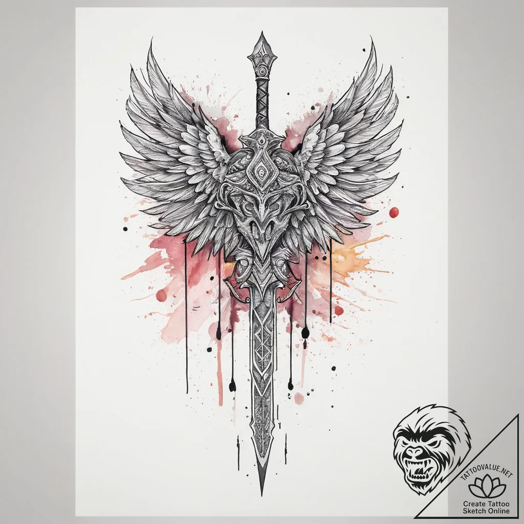 Tattoo sketch valkyrie spear, tattoo flash sh... - tattoo sketch (№1755873940_0, 22.08.2025 14:45) — tattoovalue.net