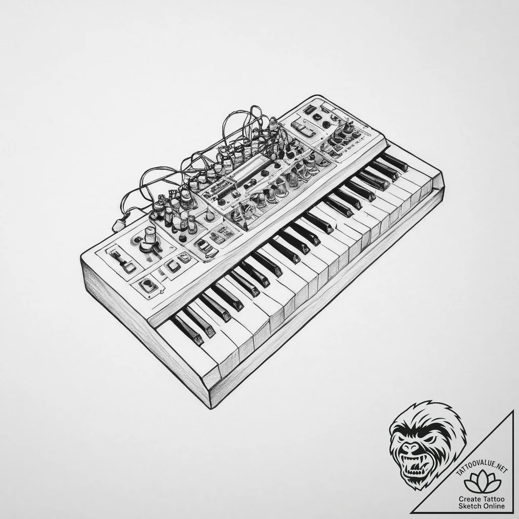 Tattoo sketch new wave synthesizer keys - tattoo sketch (№1755875762_0, 22.08.2025 15:16) — tattoovalue.net