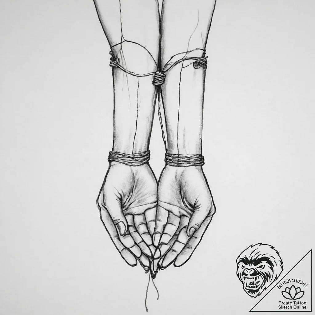 Tattoo sketch hands with a string - tattoo sketch (№1755875968_0, 22.08.2025 15:19) — tattoovalue.net