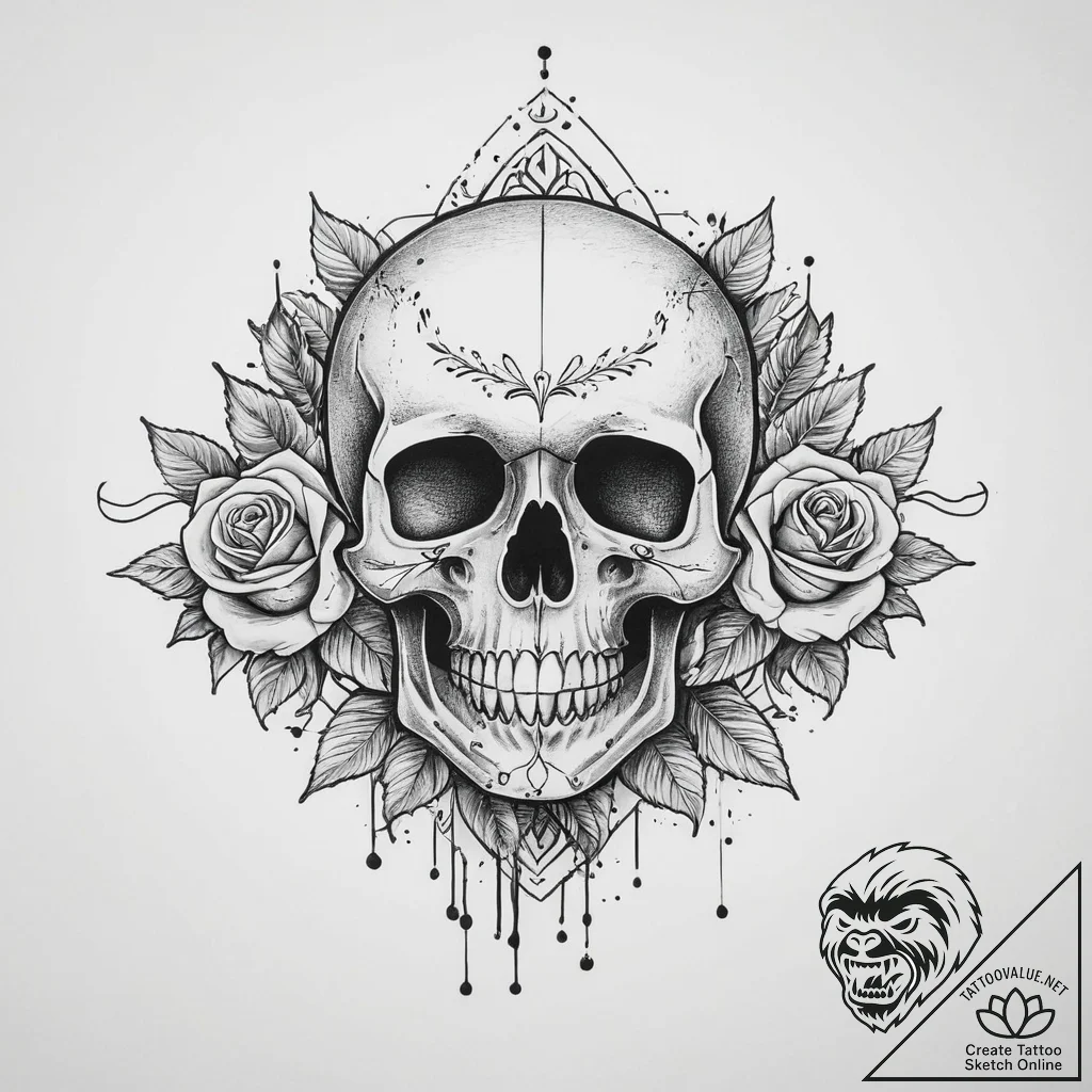 Tattoo sketch skull, ink illustration for tat... - tattoo sketch (№1755877367_0, 22.08.2025 15:42) — tattoovalue.net
