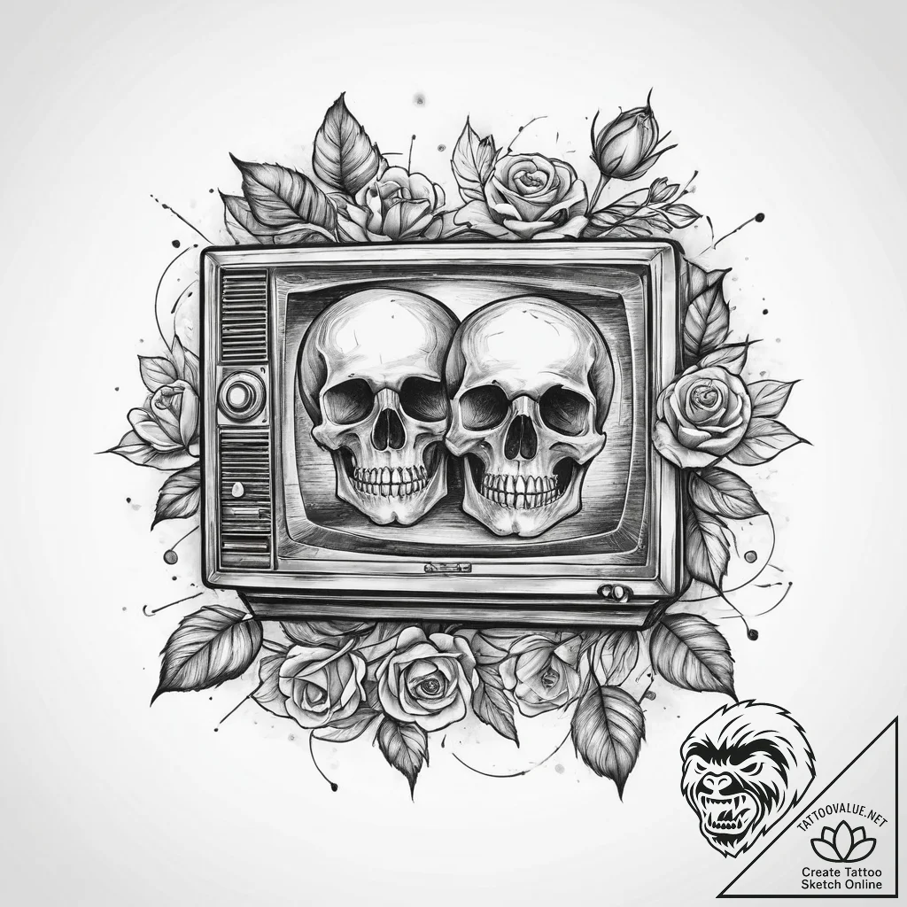 Tattoo sketch old television with static, tat... - tattoo sketch (№1755877981_0, 22.08.2025 15:53) — tattoovalue.net