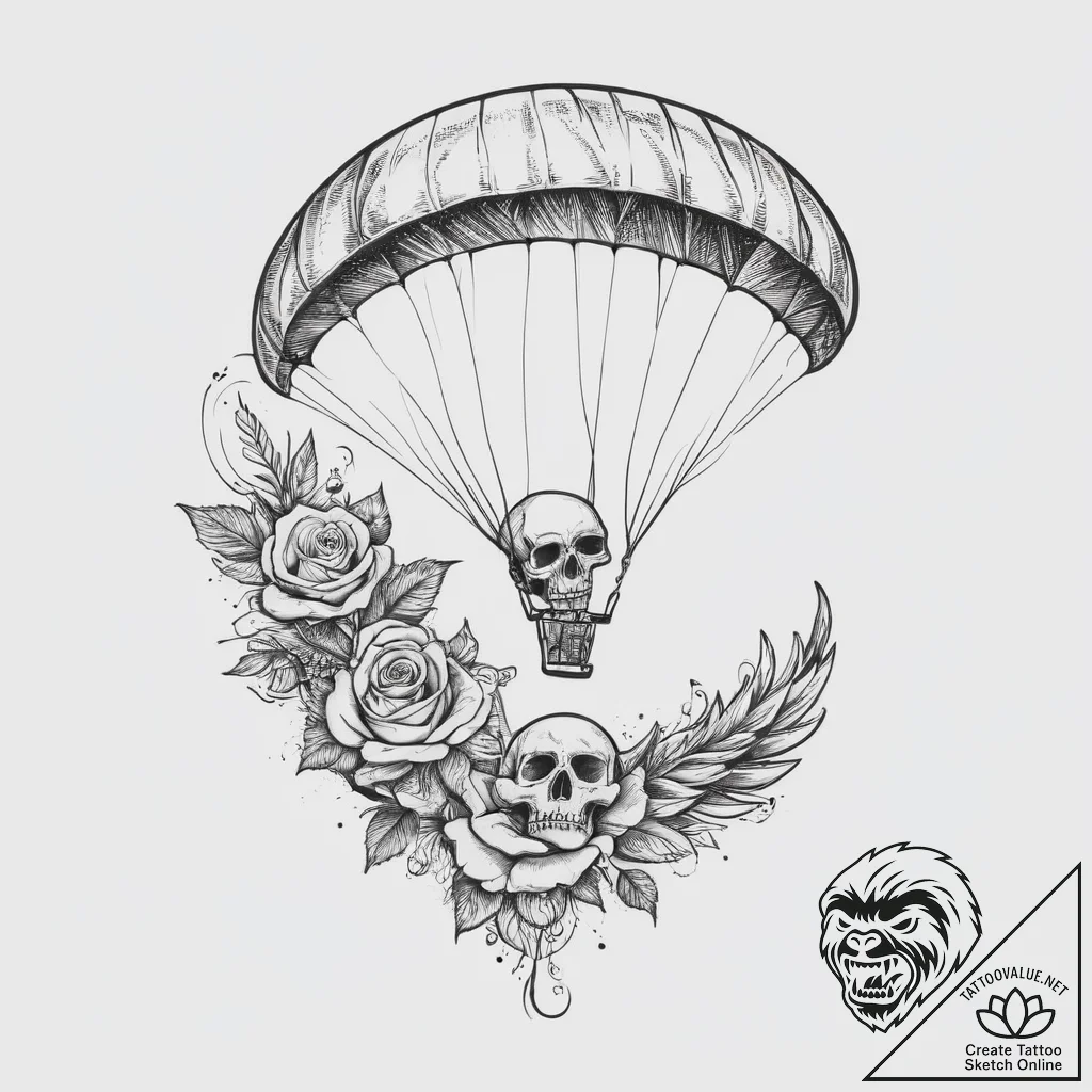 Tattoo sketch paragliding a person with a par... - tattoo sketch (№1755881575_0, 22.08.2025 16:52) — tattoovalue.net