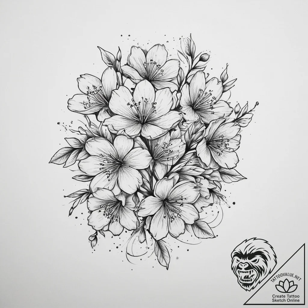 Tattoo sketch cherry blossom with a quote, ta... - tattoo sketch (№1755882785_0, 22.08.2025 17:13) — tattoovalue.net