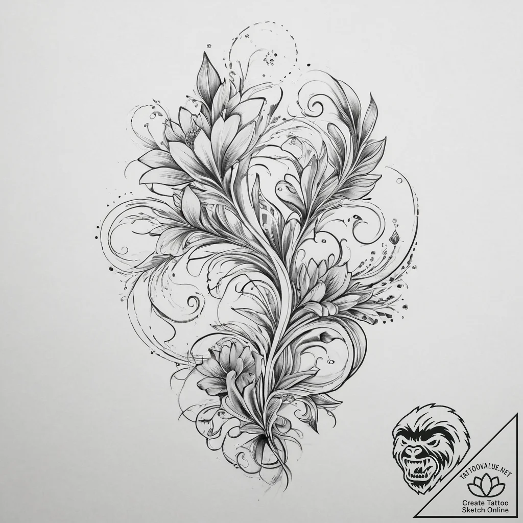 Tattoo sketch magical plant with a swirling a... - tattoo sketch (№1755882984_0, 22.08.2025 17:16) — tattoovalue.net