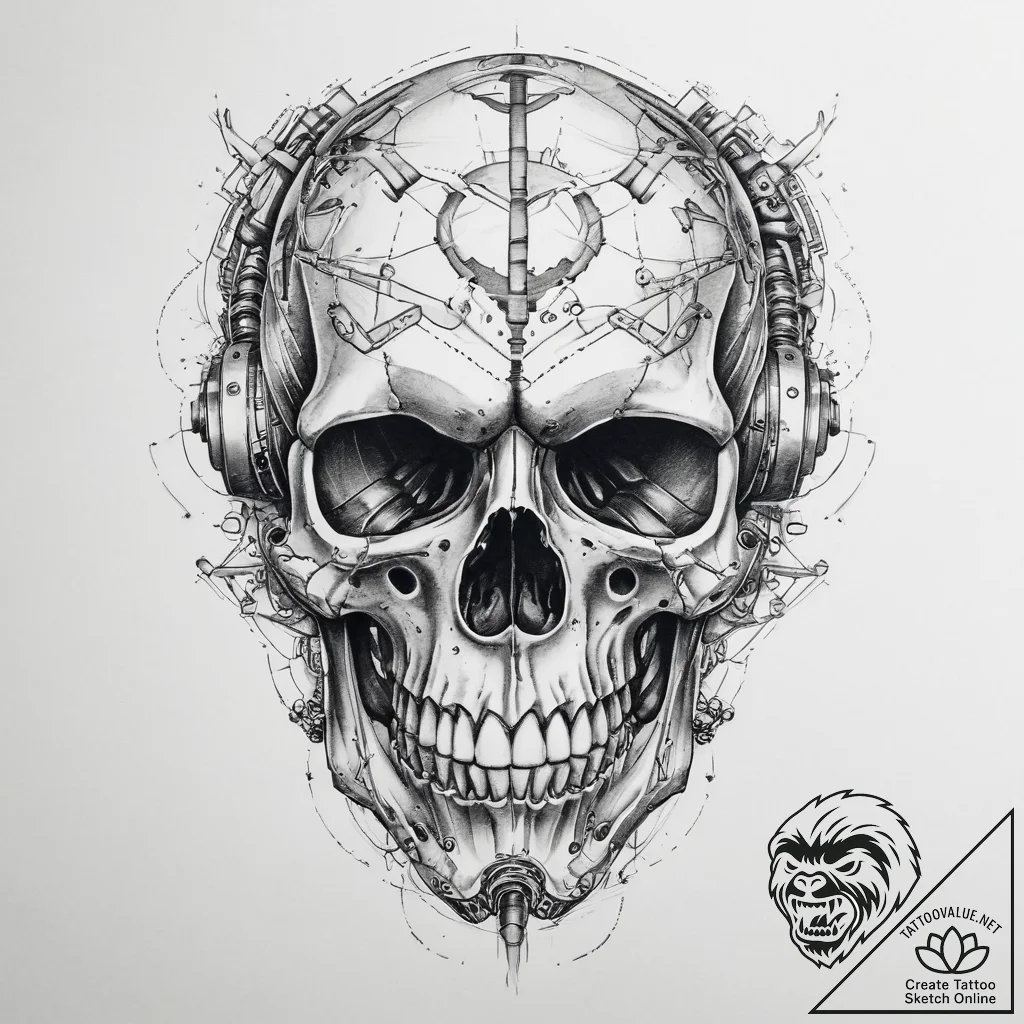 Tattoo sketch bio-mechanical череп - tattoo sketch (№1755884792_0, 22.08.2025 17:46) — tattoovalue.net