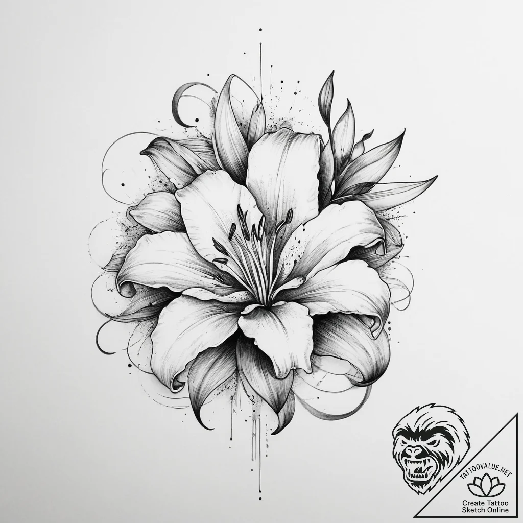 Tattoo sketch lily with a snake, tattoo sketc... - tattoo sketch (№1755884996_0, 22.08.2025 17:49) — tattoovalue.net