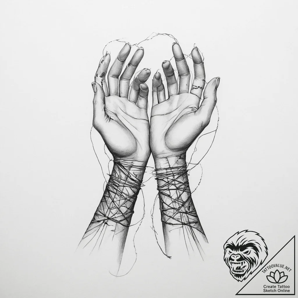 Tattoo sketch hands with a thread - tattoo sketch (№1755887406_0, 22.08.2025 18:30) — tattoovalue.net