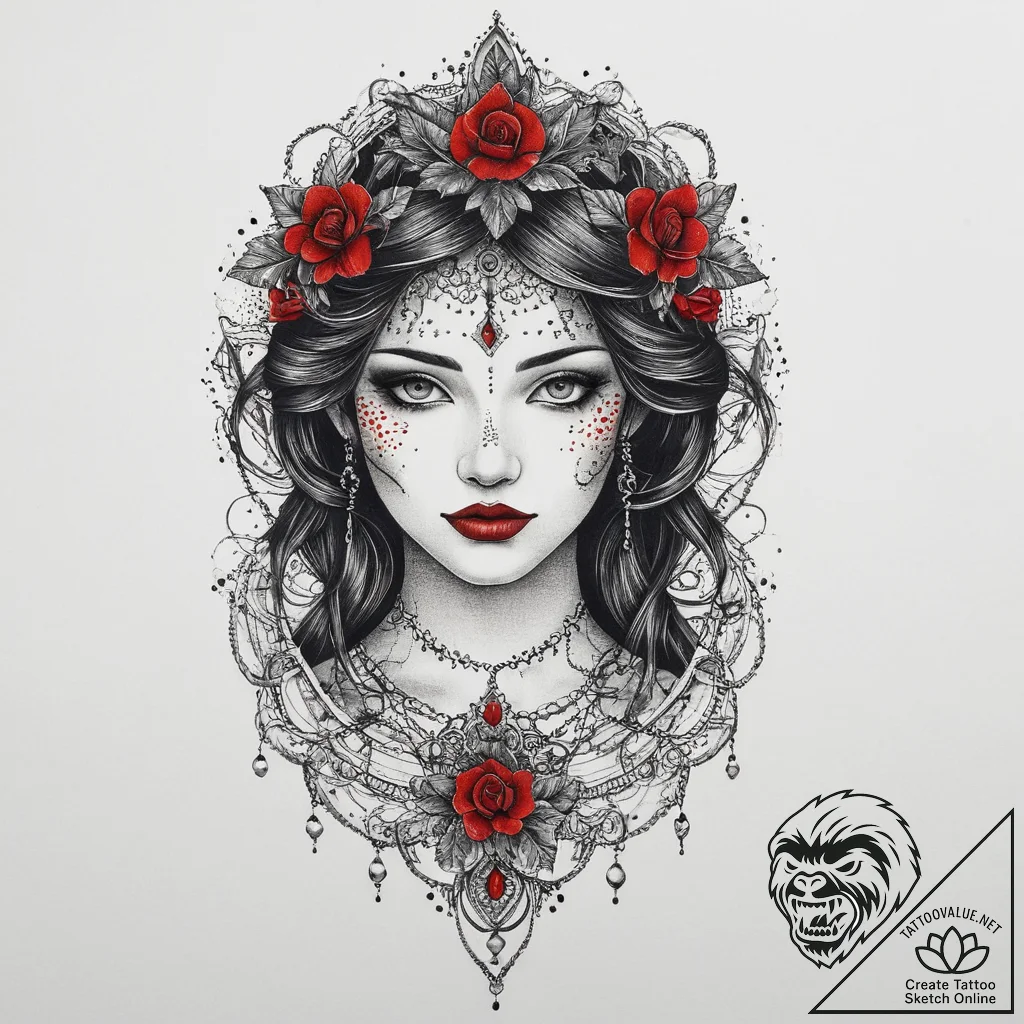 Tattoo sketch sacred portrayal, concept art f... - tattoo sketch (№1755890424_0, 22.08.2025 19:20) — tattoovalue.net