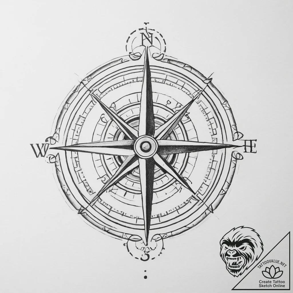 Tattoo sketch compass - tattoo sketch (№1755890825_0, 22.08.2025 19:27) — tattoovalue.net