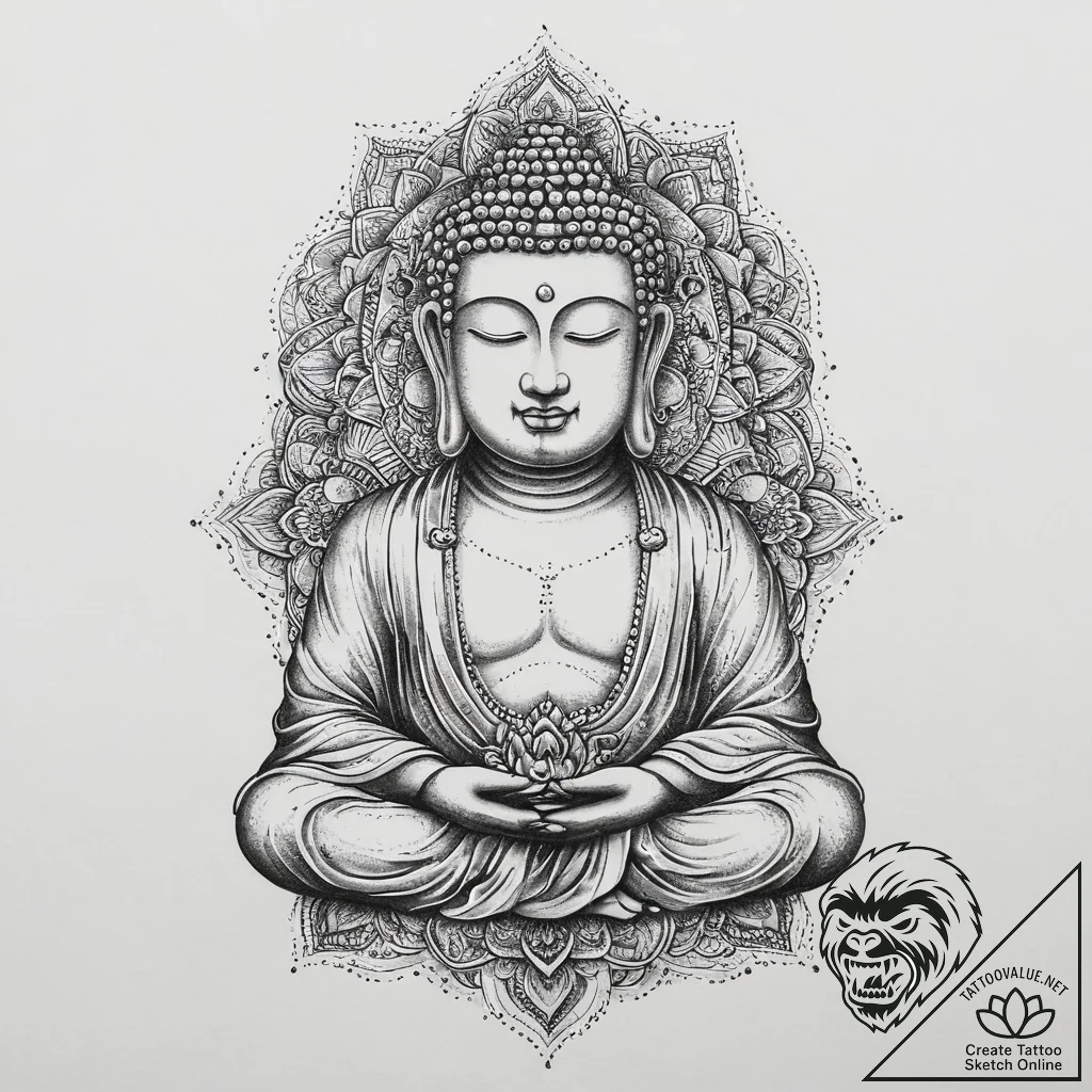 Tattoo sketch buddha in a minimalist style, t... - tattoo sketch (№1755891021_0, 22.08.2025 19:30) — tattoovalue.net
