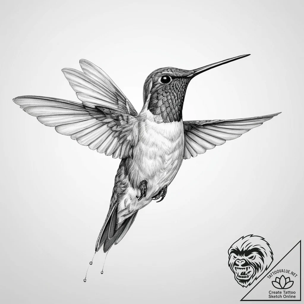 Tattoo sketch calliope hummingbird - tattoo sketch (№1755893254_0, 22.08.2025 20:07) — tattoovalue.net