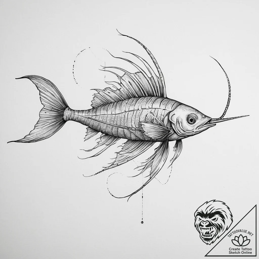 Tattoo sketch oarfish, concept art for tattoo... - tattoo sketch (№1755895652_0, 22.08.2025 20:47) — tattoovalue.net