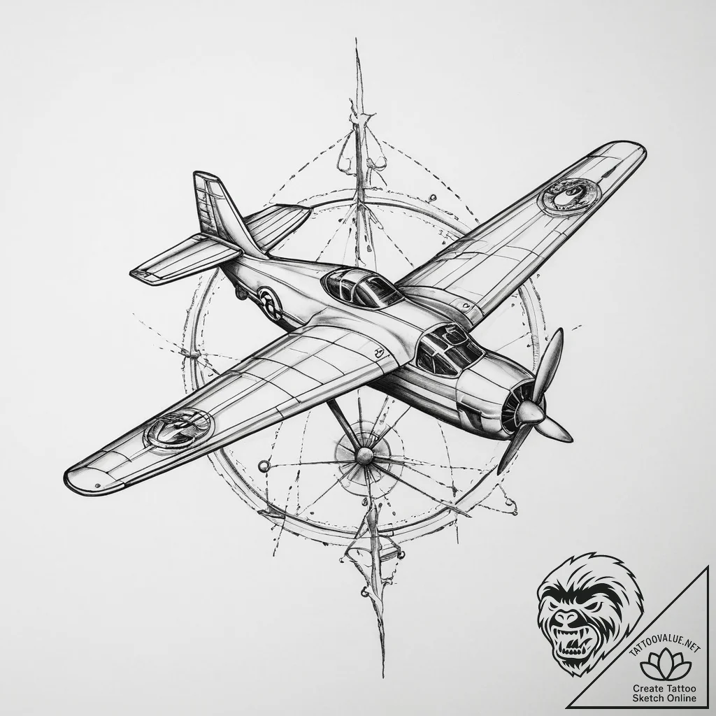 Tattoo sketch mystical plane - tattoo sketch (№1755898421_0, 22.08.2025 21:33) — tattoovalue.net