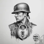Tattoo sketch soldier with a lock, artistic t… – tattoo sketch (№1755898619_0, 22.08.2025 21:36) — tattoovalue.net