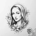Tattoo sketch virgin mary with lilies, tattoo… – tattoo sketch (№1755900005_0, 22.08.2025 22:00) — tattoovalue.net