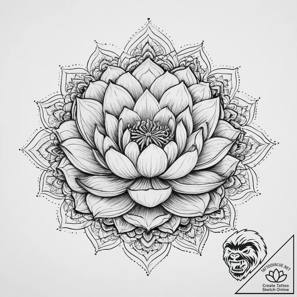 Tattoo sketch mandala with a lotus, tattoo fl... - tattoo sketch (№1755900201_0, 22.08.2025 22:03) — tattoovalue.net