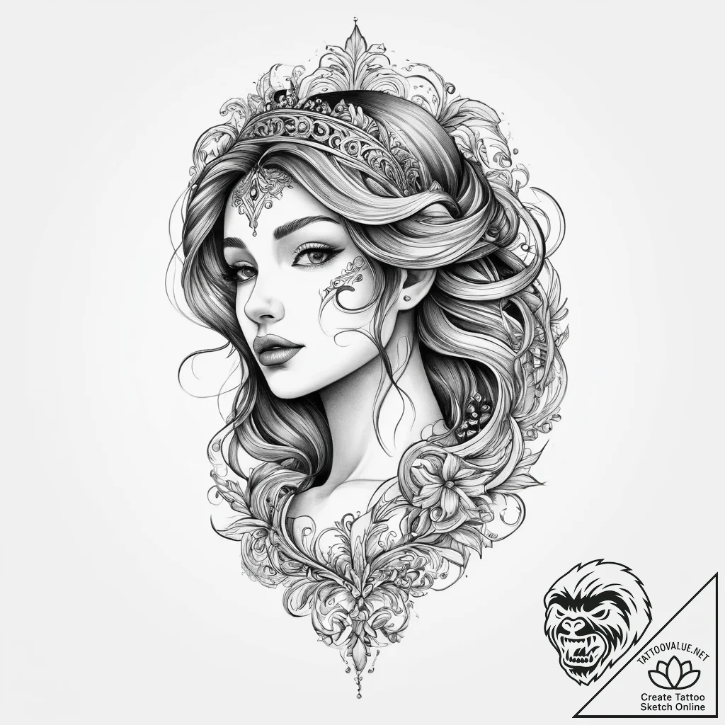 Tattoo sketch virgo maiden, ink illustration... - tattoo sketch (№1755900991_0, 22.08.2025 22:16) — tattoovalue.net