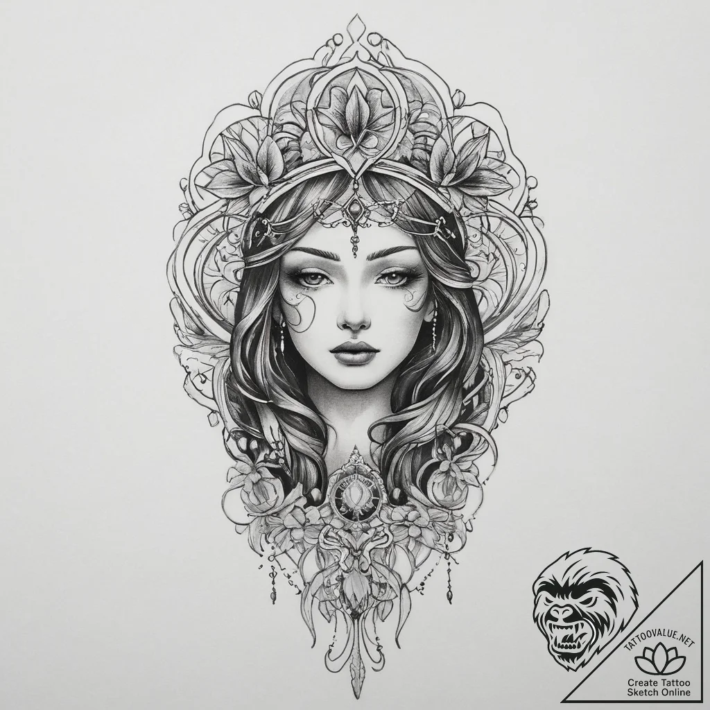 Tattoo sketch spiritual portrayal, tattoo ske... - tattoo sketch (№1755901585_0, 22.08.2025 22:26) — tattoovalue.net