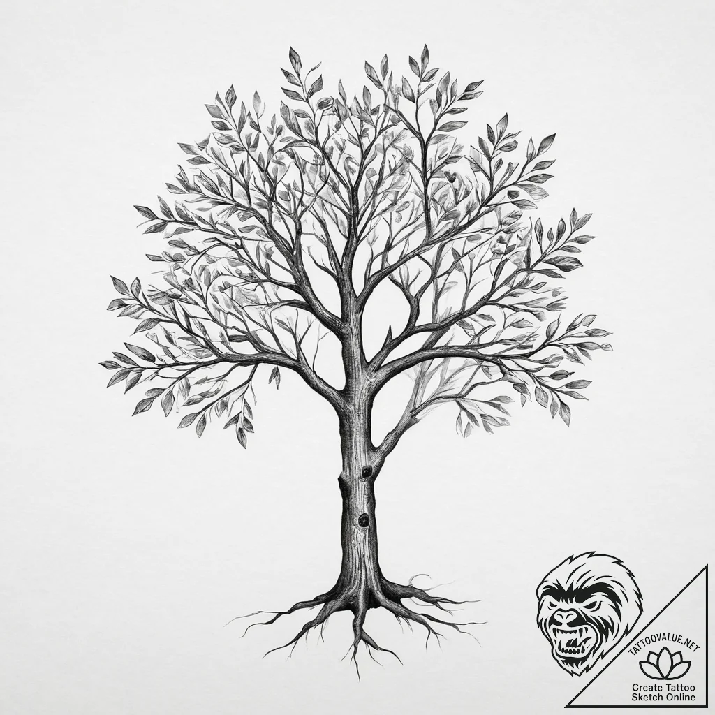 Tattoo sketch tree with a branch, tattoo flas... - tattoo sketch (№1755901982_0, 22.08.2025 22:33) — tattoovalue.net