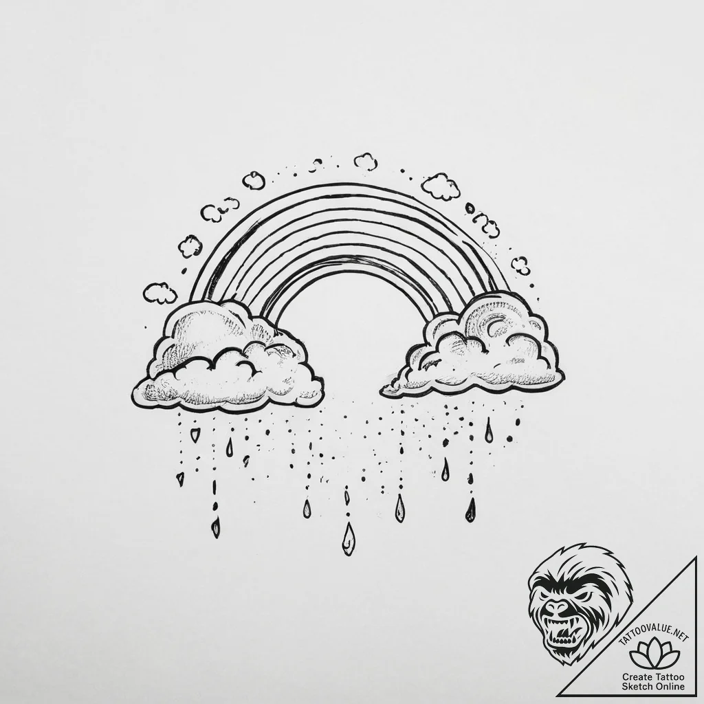 Tattoo sketch rainbow with clouds - tattoo sketch (№1755903369_0, 22.08.2025 22:56) — tattoovalue.net