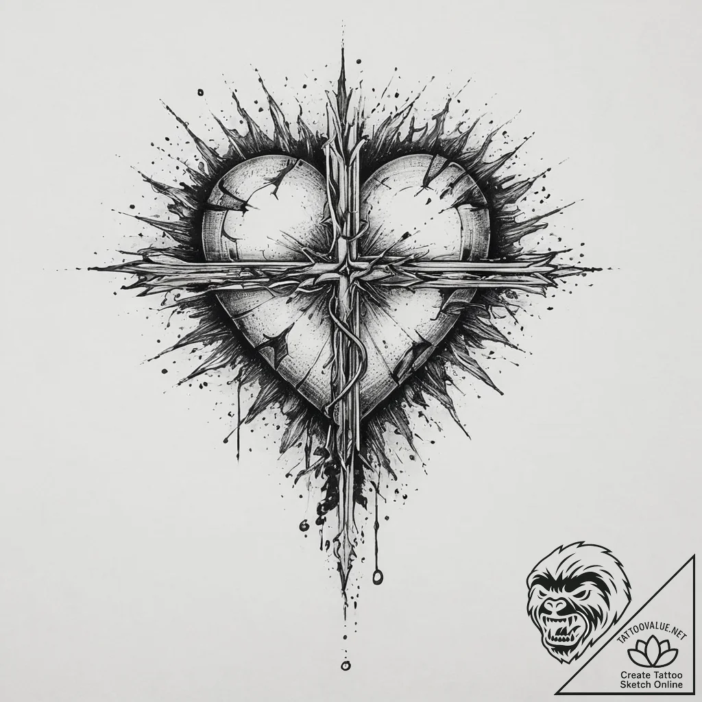Tattoo sketch emo broken heart, artistic tatt... - tattoo sketch (№1755903760_0, 22.08.2025 23:02) — tattoovalue.net