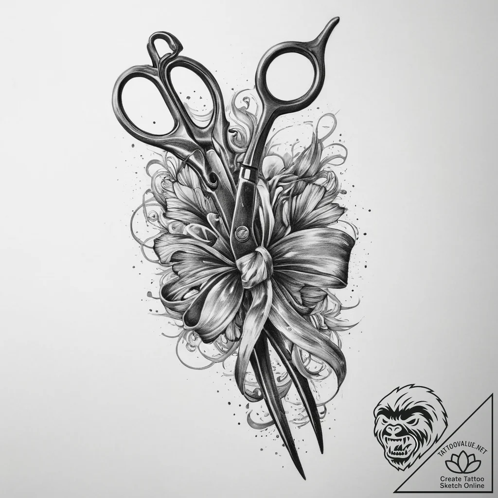Tattoo sketch scissors with a ribbon, ink ill... - tattoo sketch (№1755905338_0, 22.08.2025 23:28) — tattoovalue.net